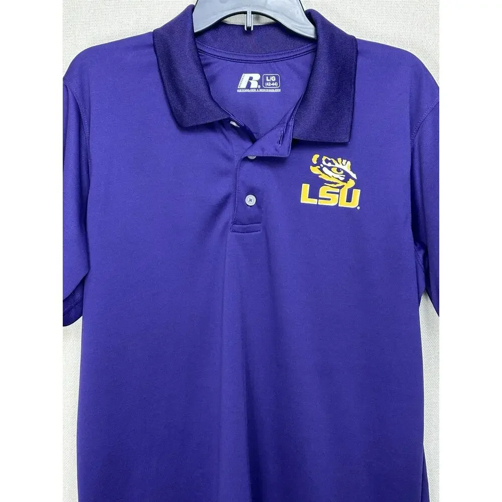 Russell NCAA LSU Tigers Shirt Mens Large‎ Dri-Fit Lightweight Purple Polo Shirt